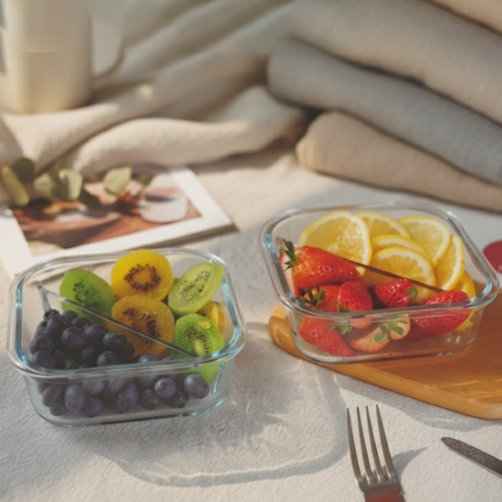 Glass Tupperware with Plastic Lid 750ml 2 Pcs Set